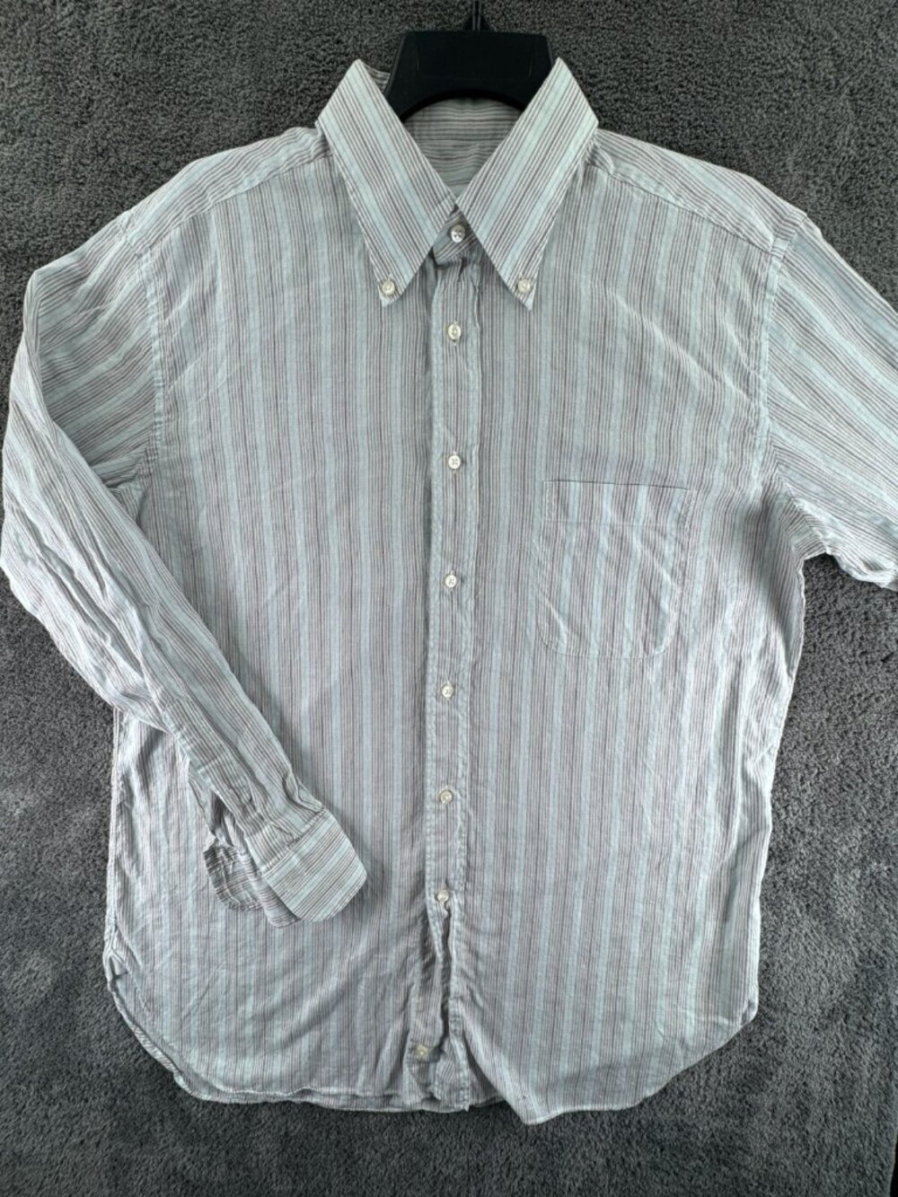 Ermenegildo Zegna Linen Cotton Long Sleeve Button Up Shirt Striped 44 17.5 Reg